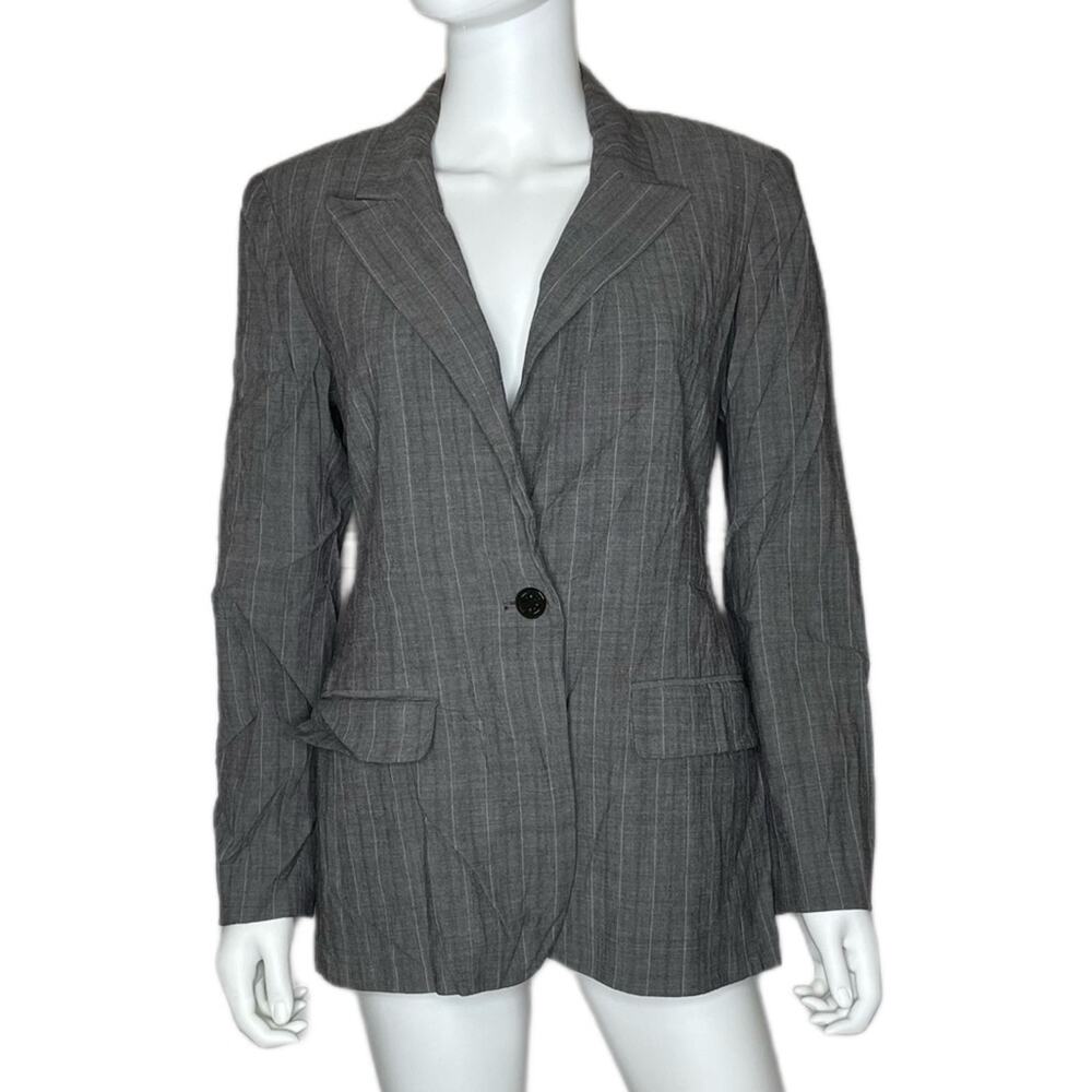 Etcetera Women's Gray Pin Striped Notched Lapel Single Button Blazer sz 8